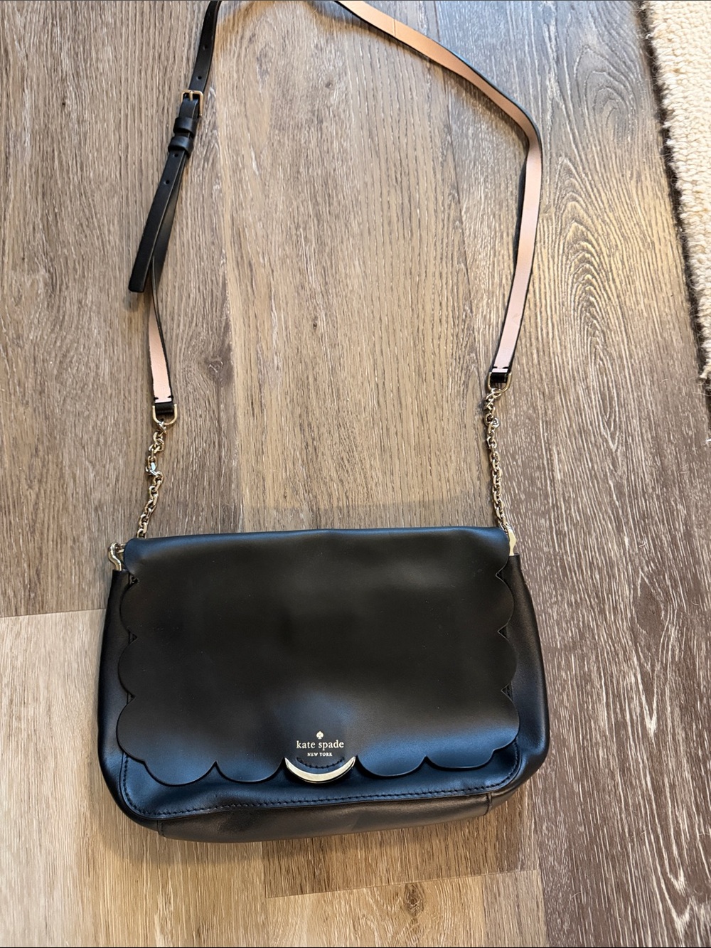 kate spade Black Scallop-Edge Leather Crossbody with Gold Accents